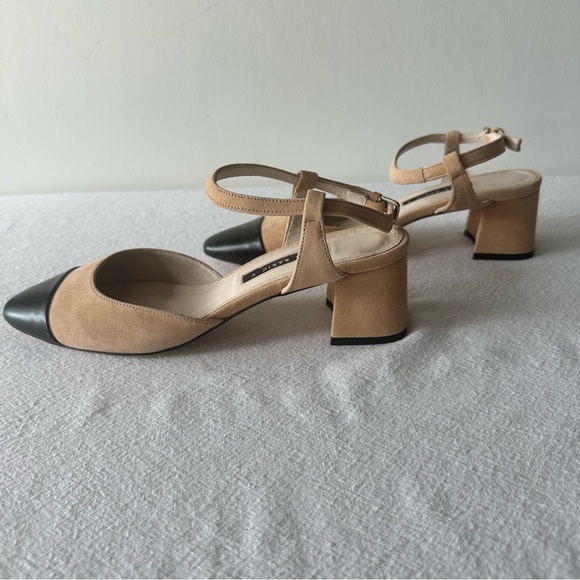 Zara Women's Tan and Black Heels with Buckle Two-Toned Shoes Workwear - Picture 4 of 7